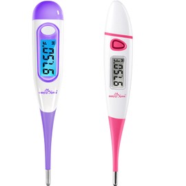 Easy@Home Basal Body Thermometer for Ovulation, 1/100th Degree High Precision, Accurate BBT Thermometer for Natural Ovulation Tracking by Premom APP, EBT-100B & EBT-018, Purple, Pink