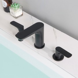 Roman Tub Faucet Matte Black, 3 Hole Deck Mount Tub Faucet Set, Modern Bathroom Faucets for Sink 2 Handle, Bath Tub Filler Solid Brass with Valve, High Flow Waterfall Spout -Huifeidezhu