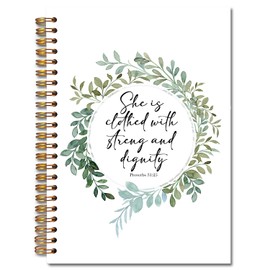 Exqcom she is clothed with strength and dignity Christian Spiral Notebooks, Proverbs 31:25 Bible Journal, Scripture Journals for Writing, Religious Notebook for Note Taking, 5.5x8.3 Inch