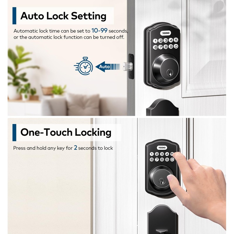 TEEHO Keyless Entry Door Lock Deadbolt with Handle Set, Electronic