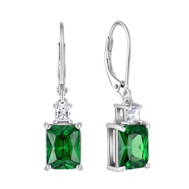 Starchenie Women's Dangle Earrings Sterling Silver Leverback Earrings Princess Brilliant Cut Created Emerald Jewelry