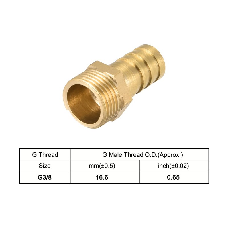 sourcing map Brass Hose Barb Fitting,Connector,12mm Barb x G3/8 Male