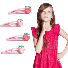 Strawberry Hair Accessories Cute Strawberry Hair Clips Hair Barrettes Resin Fruit Hairpin For Girls 4Pcs (Pink Strawberry)