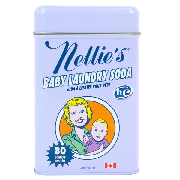 Nellie's All Natural Baby Powder Laundry Detergent Tin (80 Loads) Safe For Infants Sensitive Skin, Non-Toxic - 2.2 Pounds
