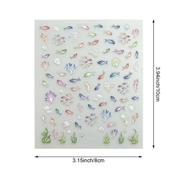 Summer Ocean Theme Nail Art Stickers, 5D Self-Adhesive Fish and Coral Decals, 2 Sheets, Embossed Designs for Beach Vacation Nail Decoration