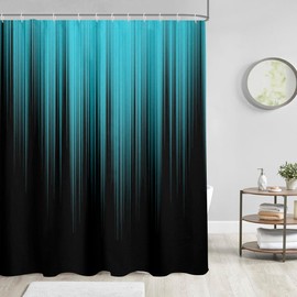 AAtter Teal and Black Shower Curtain Turquoise Aqua Ombre Abstract Striped Gothic Mens Cool Unique Funny Art Aesthetic Boys Teen Bright Home Bathroom Decor Bathtub Set with 12 Hooks, 72x72, Modern