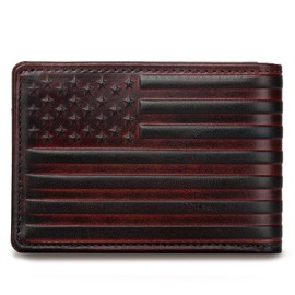 Pefiam Pefiam Full Grain Leather Wallets for Men,Bifold Wallets for Men,Mens Leather Wallets with 12 Slots,RFID Blocking Wallets for Men,Gifts for Men (USA Flag,Red)