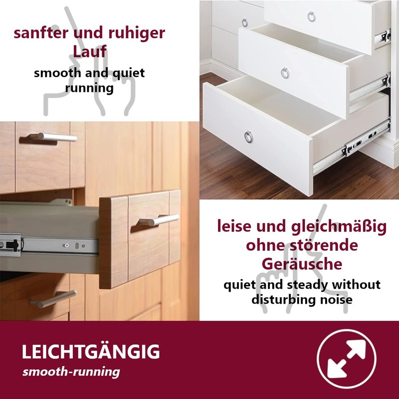 1 x Pair of Runners for Drawers – Smooth and