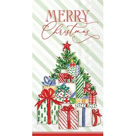 Boston International Rosanne Beck 3-Ply Paper Napkins, 16-Count Guest Size, Christmas Presents Tree
