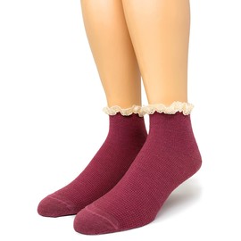 WARRIOR ALPACA SOCKS - Ladies Alpaca Wool, Waffle Knit Lace Trimmed Ankle Socks (Small, Charcoal)