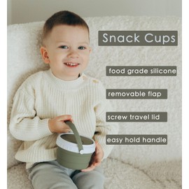Tegion No Spill Silicone Toddler Snack Containers, Detachable Silicone Flap for Filling&Cleaning, Crumb-Free Hard Plastic Screw Travel Lid, Ultra-Soft for Baby Kids Hand In-Out, Snack Cup Holder 12 oz