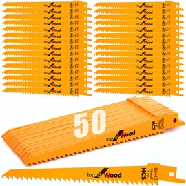 Lothee 50 Pack 6tpi Reciprocating Saw Blade Bulk Taper-Back Bi-Metal Saw Blades for Metal Woodcutting General Purpose Wood Cutting Pipe (6 Inch)