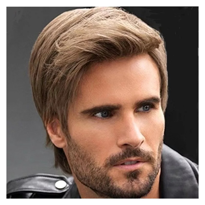 Genovation-MSW-17 Pelucas Cortas Rectas Marrones Para Hombre, Cosplay