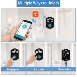 UMIKSMART Smart Door Lock with Fingerprint & Keypad, Keyless Entry Deadbolt, Tuya App Control, Auto Lock, Easy DIY Installation, for Front Door, Home, Apartment, Airbnb, Black
