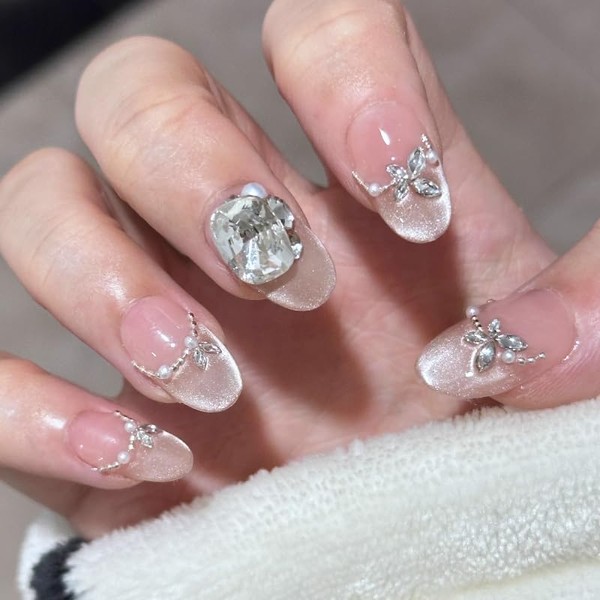 TENPAL Oval Nude Press On Nails 10Pcs with Tools Kit,Handmade