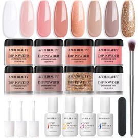 Azurebeauty - Kit de uñas en polvo para principiantes con 8 colores desnuda y blanco purpurina para manicura y salón de bricolaje