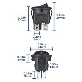 VEXUNGA Rocker Switch Round 4-Pin Rocker Switch On/Off Switch 4 Terminals 6A 250V AC 10A 125V Built-in Switch Self-Locking Black Square Round for Car Boat (Pack of 5)