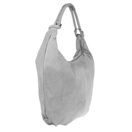 Girly HandBags Womens Hobo Italian Suede Genuine Leather Shoulder Bag Light Grey