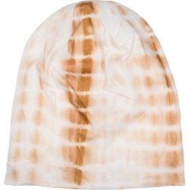 styleBREAKER 04024187 Unisex Fabric Beanie Hat with Batik Stripes Pattern Print, Lightweight Long Beanie with Colour Gradient, brown / beige