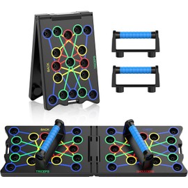 Push Up Board System with Handles, Foldable Workout Board with Colour-Coded Exercise Guide for Back, Triceps, Chest and Shoulders