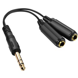 1/4" TRS to Dual 1/4" Female Splitter Y Cable, tunghey 1/4 Inch 6.35mm Stereo Plug/Male to Dual 1/4 Inch 6.35mm Jack/Female, Black (30cm)