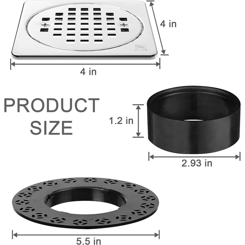UNI-DRAIN Shower Drain Square 4 Inch with Flange, Drain Grate