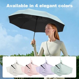 Automatic Folding Umbrella, Slim Mini Size, Lightweight Folding Design with One-Touch Open Close, UV Protection, 100% UV Cut, (UPF 50+), Both sun and rain, Elegant Gift (mint green)