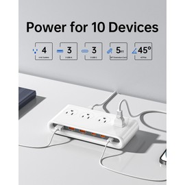 KWRNVO 10-in-1 USB Charging Station with AC Outlets, Surge Protector Power Strip with USB Ports PD 20W, 4.9ft USB Extension Cord for Home/Office/Travelling Essentials
