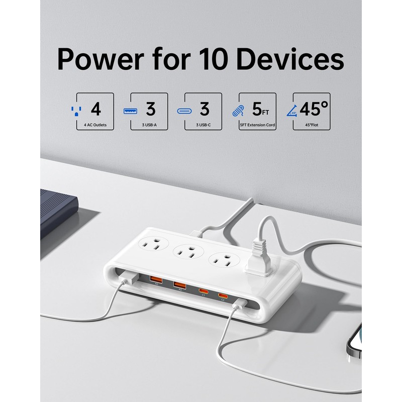 KWRNVO 10-in-1 USB Charging Station with AC Outlets, Surge Protector