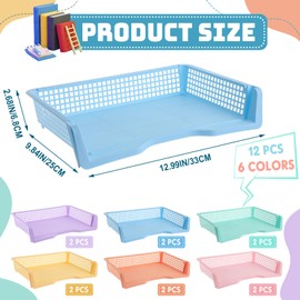 Teenyyou Set of 12 Colorful Turn in Trays Classroom Plastic Stackable Paper Tray Classroom Teachers Desk Organizer Bin for Office Home Teachers Organization and Storage,9 x 13 x 3 Inches(Morandi)