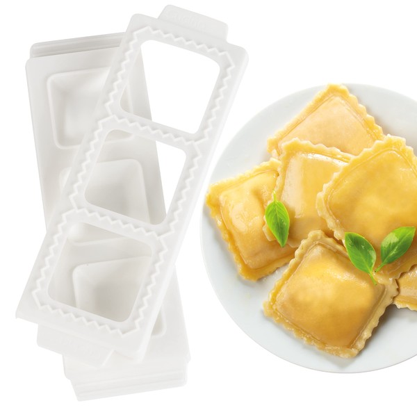 Jumbo Square 2" Ravioli Molds- Homemade Filled Pasta Maker- 2 Piece Tray & Press makes 3 Raviolis or Pastry at a Time, Easy to Use & Clean- Add Some Fun to Your Next Holiday Italian Dinner Pasta Night