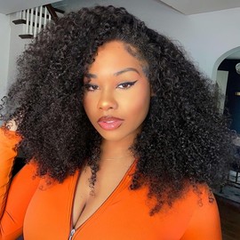 OWNROSE Curly Half Wig 3 In 1 Kinky Curly Half Wigs Human Hair Glueless Wear and Go 200 Density Invisible Hairline Seamless Flip Over Human Hair Wig with Drawstring Easy to Wear & Adjust 22 Inch