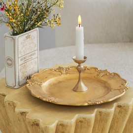 Vintage Gold Decorative Tray for Coffee Table, Round Trays for Home Decor, Perfume, Jewelry, Candle Organizer for Table Centerpieces, Ottoman Tray for Living Room Decor Farmhouse Bathroom