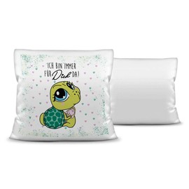 PR Print Royal Decorative Cushion Animals with Love Saying "Ich Bin immer für Dich da - Schildkröte/Ich Liebe Dich/Gift for Boyfriend, Girlfriend/40 x 40 cm/White with Filling