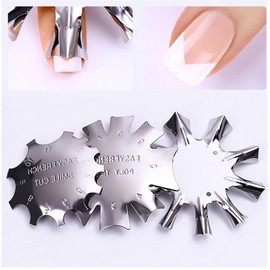 4 Pieces Stainless Steel Edge Trimmer French Smile Line Manicure Tool Set, French Nails Stencil, Edge Cutter Metal Stencil Cutter, for Acrylic UV Polyacrylic Gel Modeling, DIY Nail Art (Silver 4)