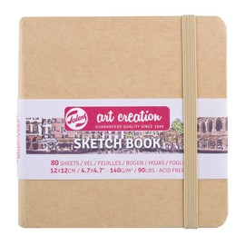 Talens T9314-434M Art Creations Sketchbook, Drawing Notebook, 4.7 x 4.7 inches (12 x 12 cm), Kraft Paper, Thickness: 4.1 oz/sq ft (140 g/m2), Fine, Acid Free Paper, 80 Sheets Bound