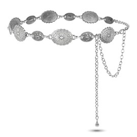 JIAQCN Cinto Vaquero Mujer, Cinturón Plateado de Aleación Metálica, Diseño Retro con Accesorios Ovalados, Adecuado para Decorar Todo Tipo de Ropa, Agregando Elegancia a Su Ropa Diaria