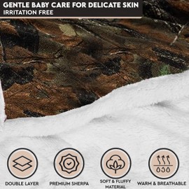 Baby Infant Camo Accent Soft Sherpa and Plushed Lined Coral Fleece Gift Blanket (Everest White)