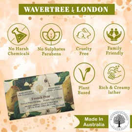 Wavertree & London French Pear Natural Scented Soap Bar – Made in Australia, French Triple Milled, Moisturizing Shea Butter Bath Soap, Vegan, 7 oz