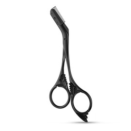 Eyebrow Scissors with Comb, Professional Stainless Steel Eyebrow Trimmer Precision Face Hair Grooming Tool with Non-Slip Finger Grips Mini Brow Shaper for Men and Women Home Travel Salon Use (Black)