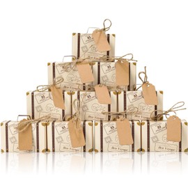 VGOODALL 50PCS Mini Suitcase Party Favor Box, 3"x2"x1.2" Small Gift Box with Tags for Travel Themed Party, Bridal Shower, Wedding