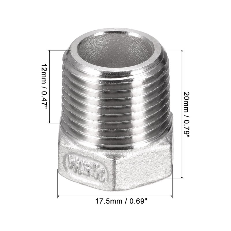 sourcing map Reducer Hex Bushing, 3/8 PT Male to 1/4