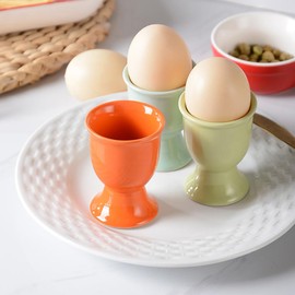GSHLLO 2 Pcs White Ceramic Egg Serving Cups Egg Stand Holders Hard Boiled Egg Containers Breakfast Egg Bowls Kitchen Gadgets Tools