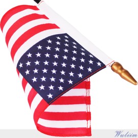 Wuliim Premiun USA Desk Flag Set - 4 x 6 inch Miniature American Desktop Flag with 12" Solid Pole, Black Base and Spear Top | Mini US American Office Table Flags - Vivid Color and Fade Resistant