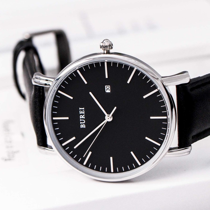 BUREI Stylish Men's Watches Minimalist Ultra Slim Date Large Face