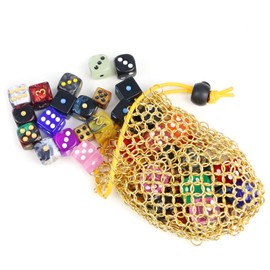 YOUSHARES Drawstring D&D Game Bag - Stainless Steel Chainmail Bag for Dungeons and Dragons Dice Set (Hold 42 DnD Dice, Gold)