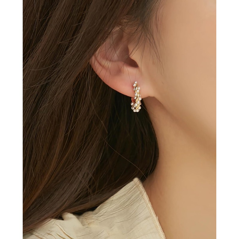 Earrings Pearl 14k Gold Plated Non Hole Earrings for Women