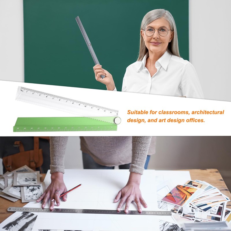 sourcing map Folding Straight Ruler 30cm Metric Aluminum Alloy Protractor