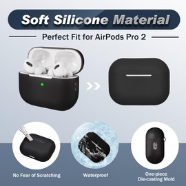 Airpods Pro 2nd Generation Case Cover, Full Protective Soft Silicone, with Cleaner kit and 3 Pairs Replacement Ear Tips, Front LED Visible