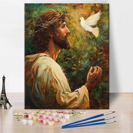 Jesus Paint by Number, White Dove Paint by Numbers, Adult Paint by Number Kits on Canvas Color by Number Painting by Numbers, DIY Religion Oil Number Painting Canvas Arts for Adults, 16 x20 Inch